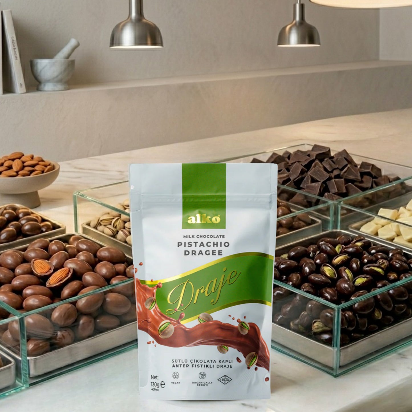 Sütlü Çikolatalı Antep Fıstığı Draje 130 gr