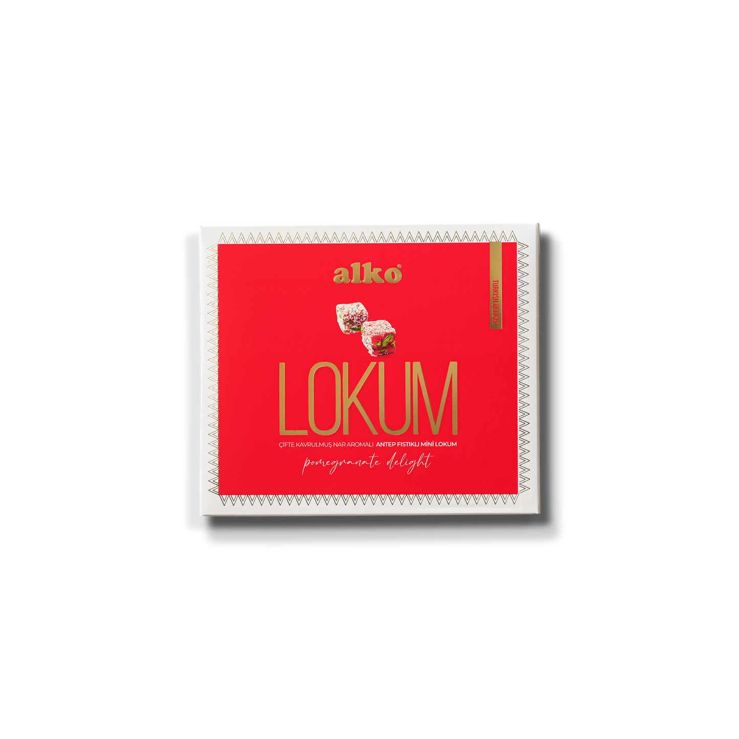 Alko Duble Antep Fıstıklı Hindistan Cevizi Kaplı Nar Aromalı Mini Lokum 150 gr