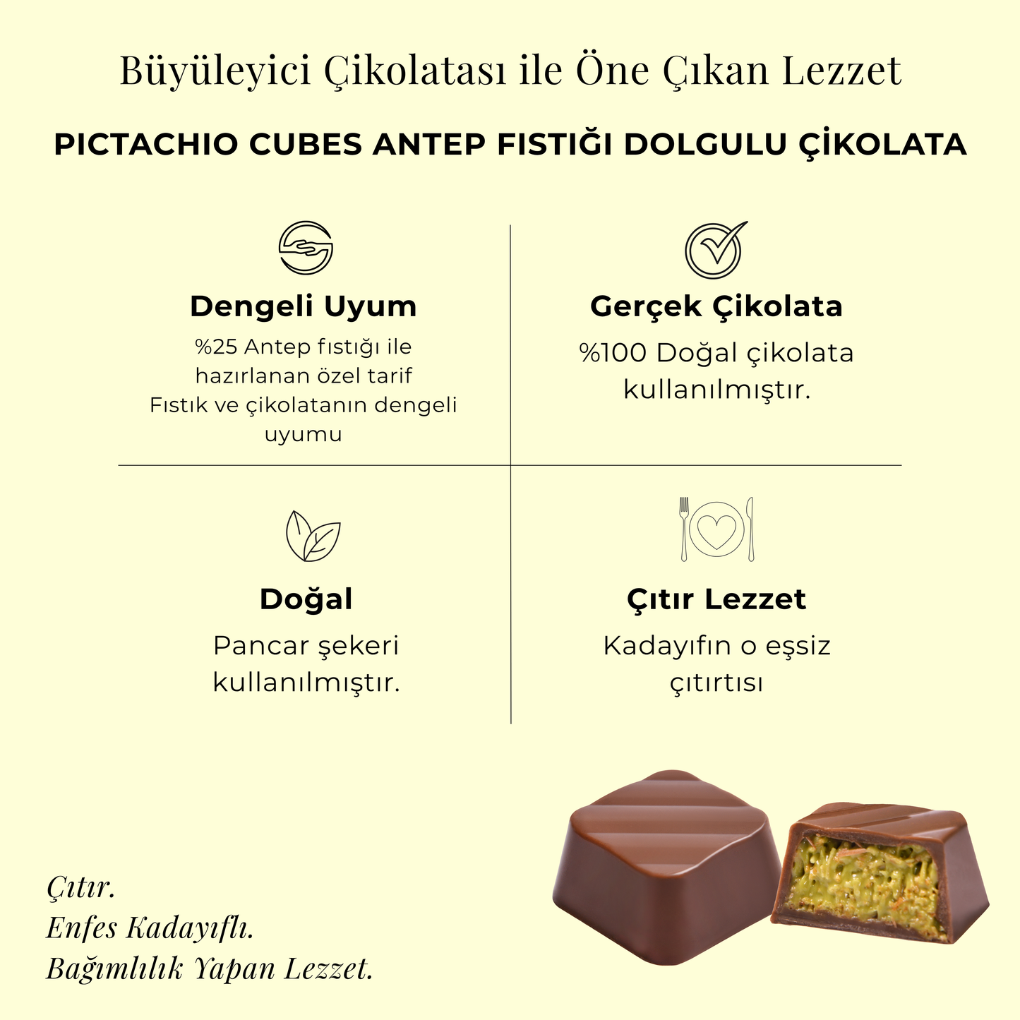 Pictachio Cubes Antep Fıstığı Dolgulu Çikolata 95 gr