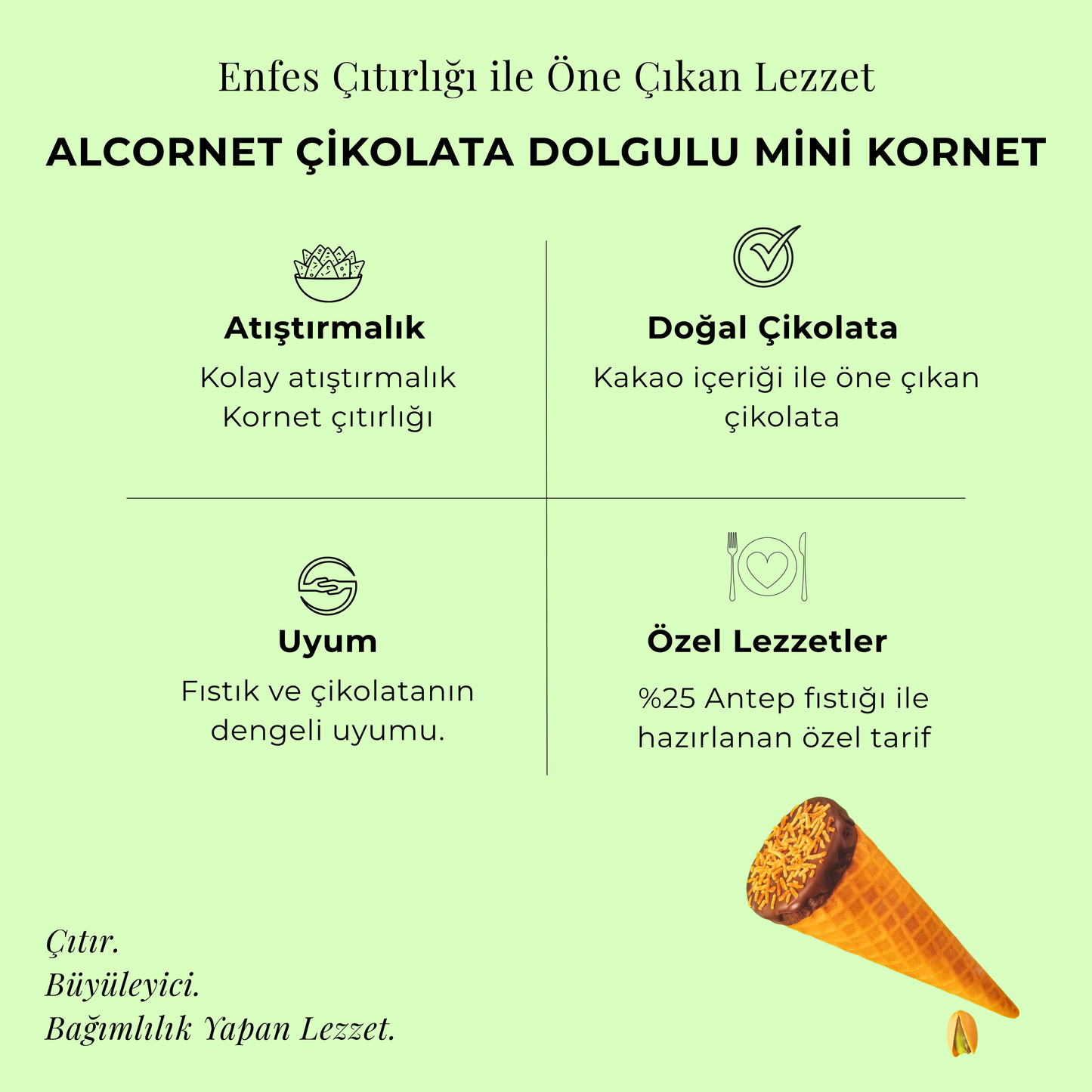 Alcornet Çikolata Dolgulu Mini Kornet 120 gr