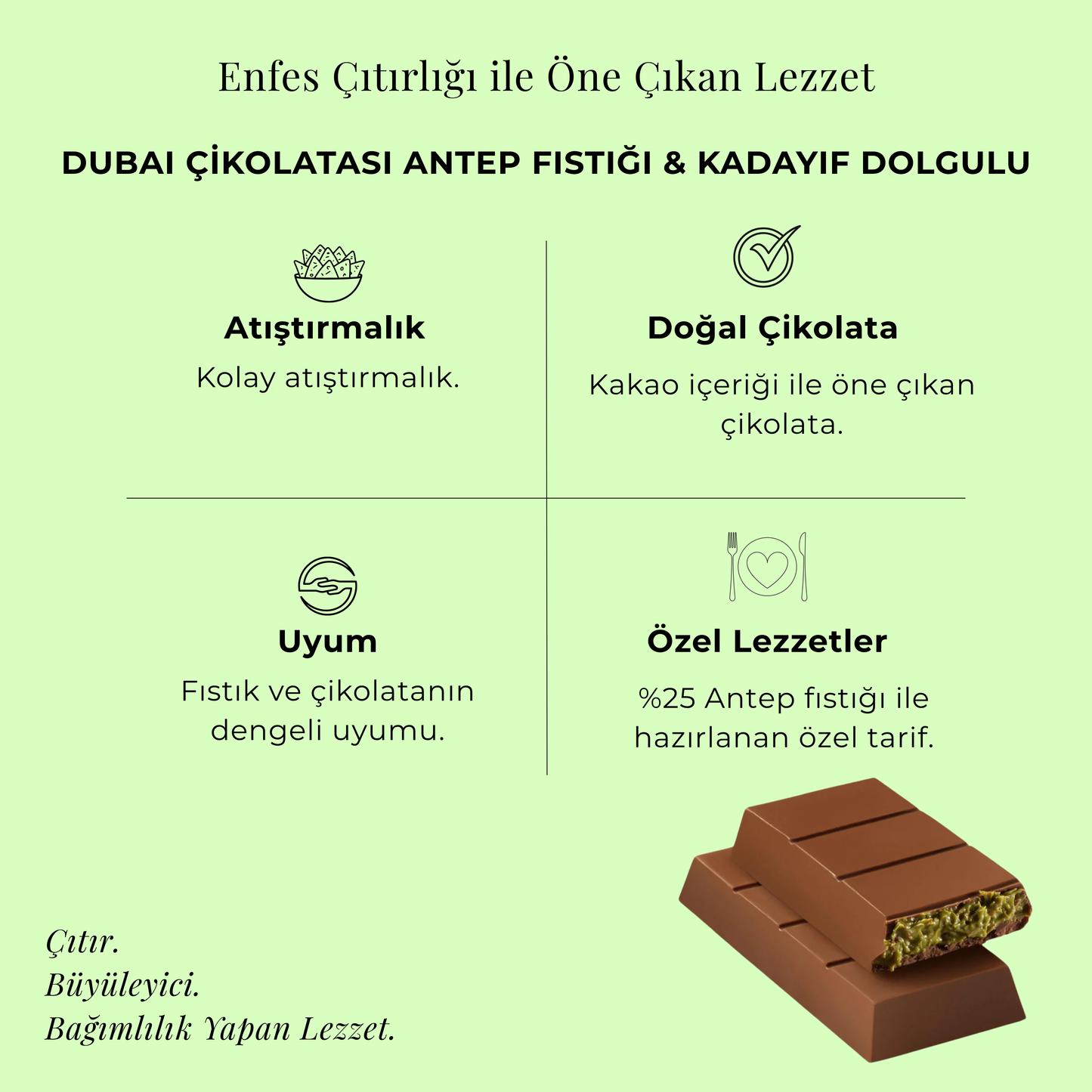 Dubai Çikolatası Antep Fıstığı & Kadayıf Dolgulu 95 gr
