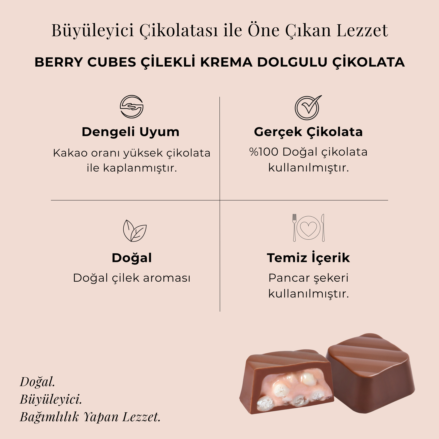 Berry Cubes Çilekli Krema Dolgulu Çikolata 90 gr