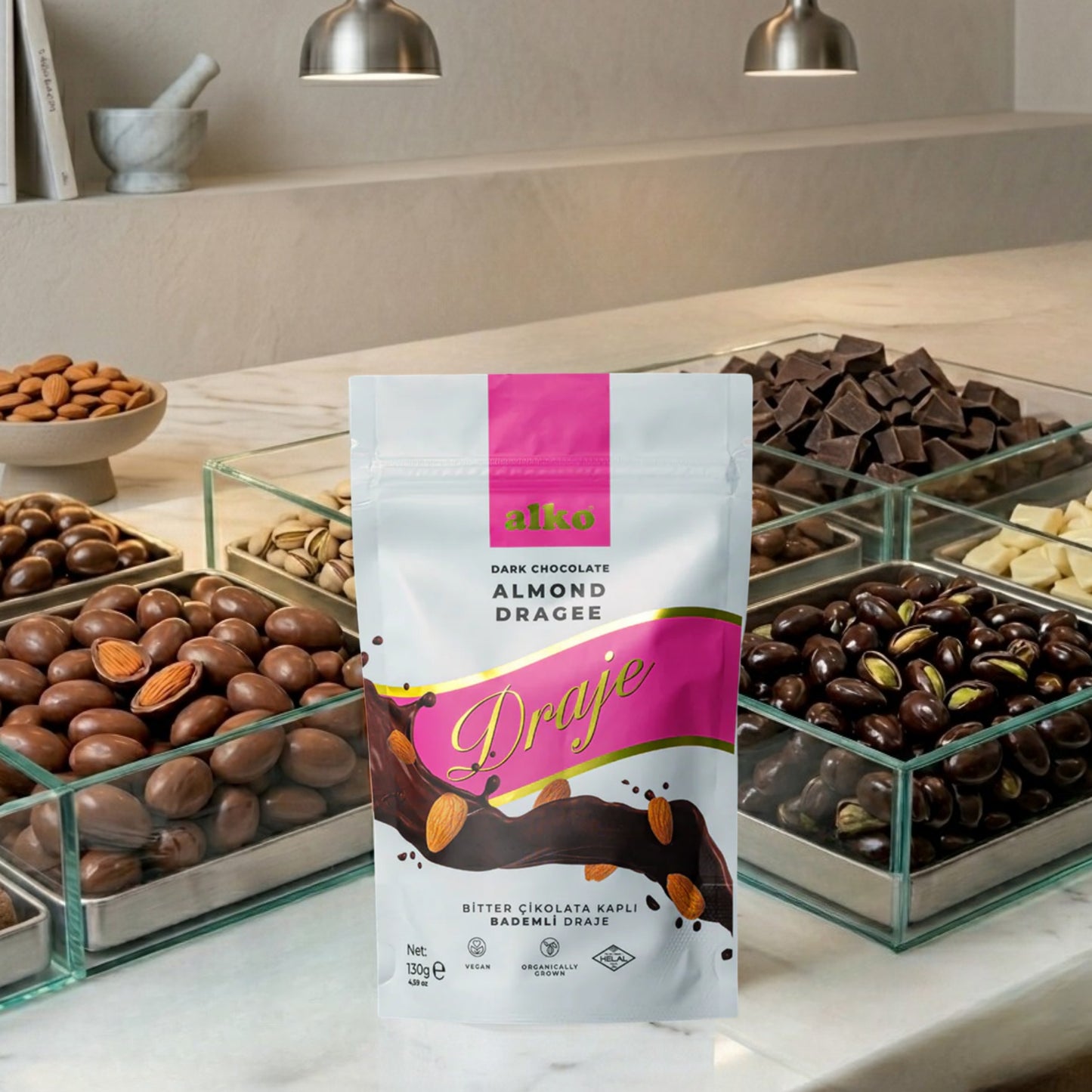 Bitter Çikolatalı Badem Draje 130 gr